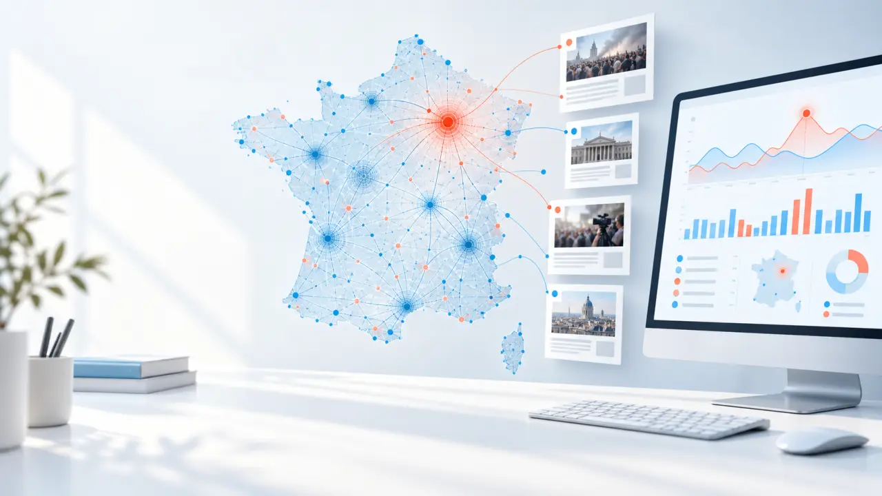 Tableau de bord de veille analysant une crise dans la presse