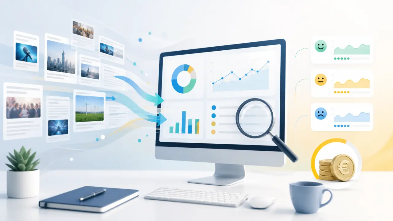 Interface de revue de presse et tableau de bord analytique