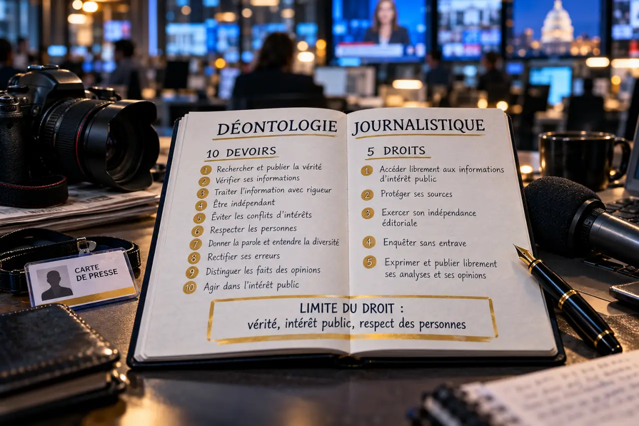 Déontologie journalistique : 10 devoirs, 5 droits et la limite du droit