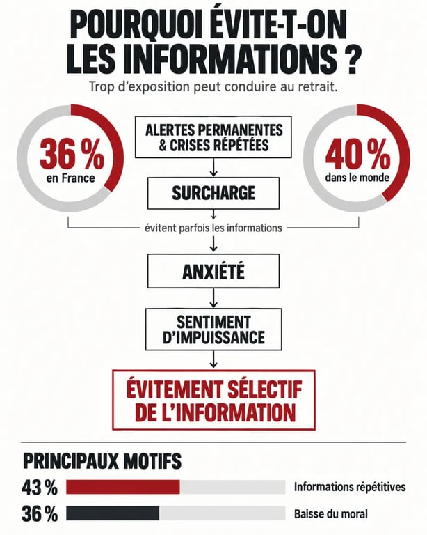 Infographie expliquant pourquoi de plus en plus de personnes évitent de regarder les informations