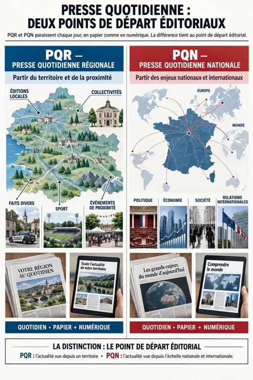 Infographie sur la différence entre la presse quotidienne régionale et nationale